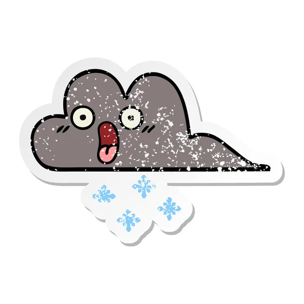 Adesivo angustiado de um desenho animado bonito tempestade nuvem de neve — Vetor de Stock