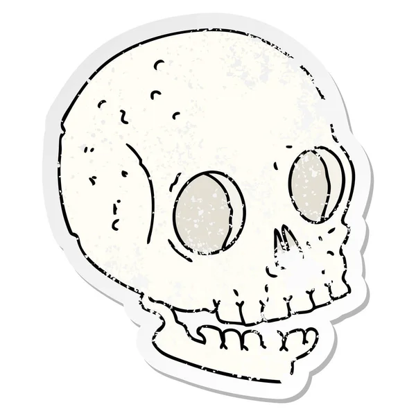 Унылая наклейка причудливого нарисованного вручную черепа из мультика — стоковый вектор