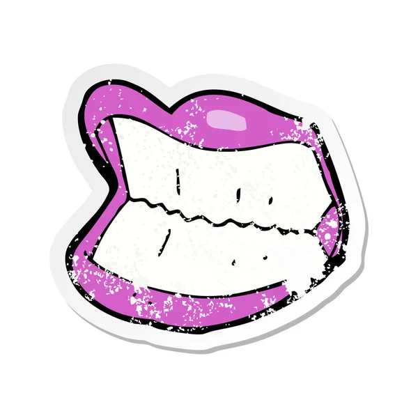 Retro adesivo angosciato di una bocca sorridente cartone animato — Vettoriale Stock