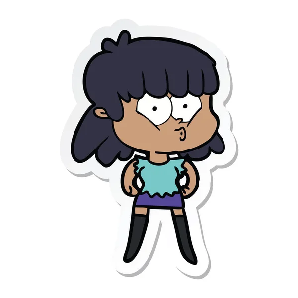 Sticker van een cartoon meisje fluiten — Stockvector