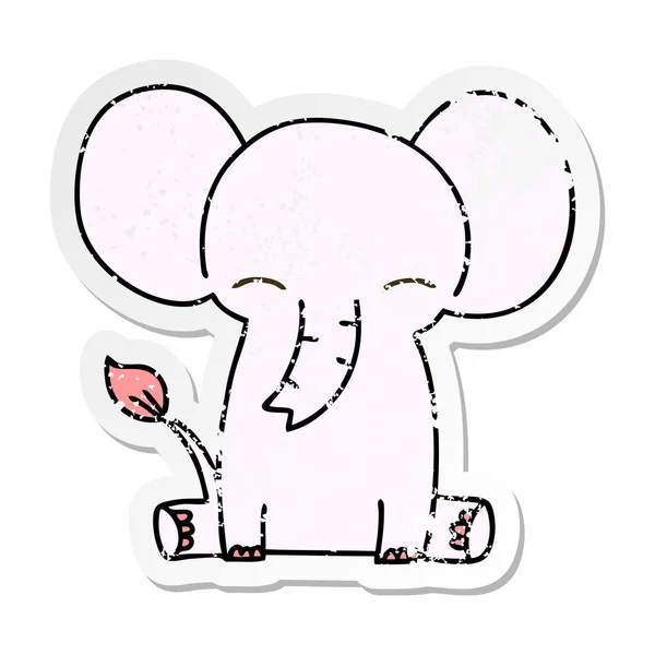 Verontruste sticker van een eigenzinnige hand getrokken cartoon olifant — Stockvector