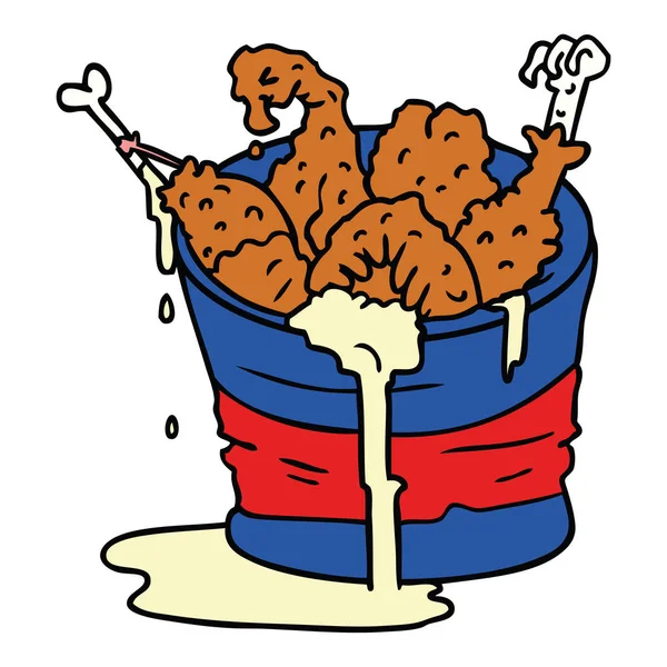 Cartoon doodle hink med stekt kyckling — Stock vektor