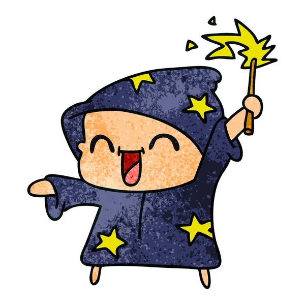 Textured cartoon of a happy little wizard — Stock Vector