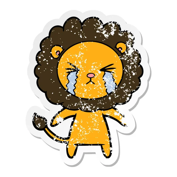 Verontruste sticker van een cartoon huilen Leeuw — Stockvector