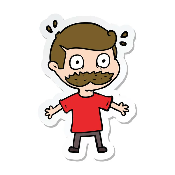 Pegatina de un hombre de dibujos animados con bigote sorprendido — Vector de stock