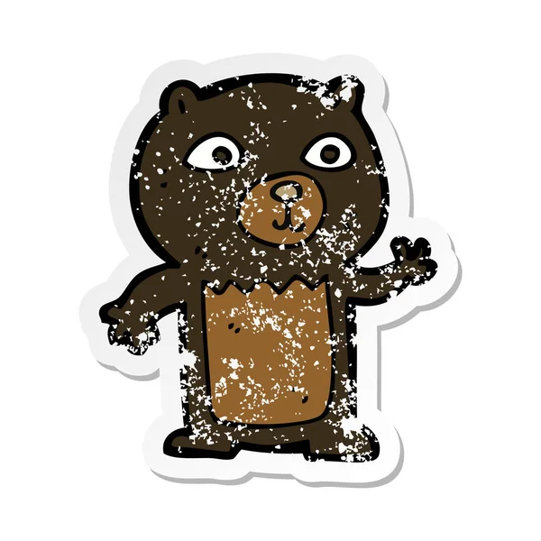 Adesivo Angustiado Retro Desenho Animado Acenando Filhote Urso Preto — Vetor de Stock