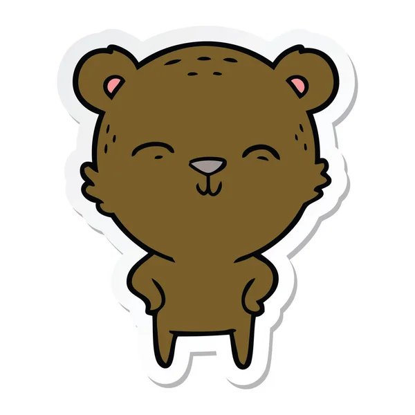 Наклейка щасливого мультяшного ведмедя руками на стегнах — стоковий вектор