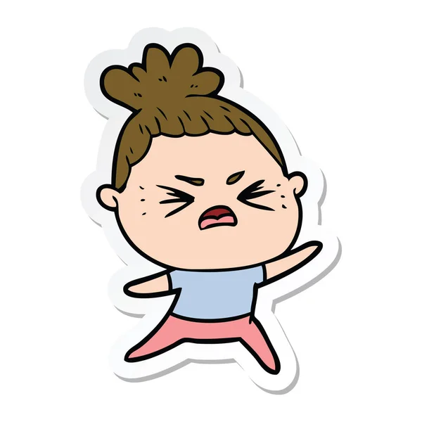 Autocollant d'une femme en colère dessin animé — Image vectorielle
