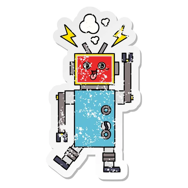 かわいい漫画の狂ったロボットの苦しめられたステッカー — ストックベクタ