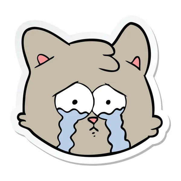 Sticker Crying Cartoon Cat Face — Stock Vector