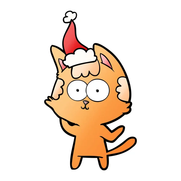 Dibujos animados gradiente feliz de un gato con sombrero de santa — Vector de stock