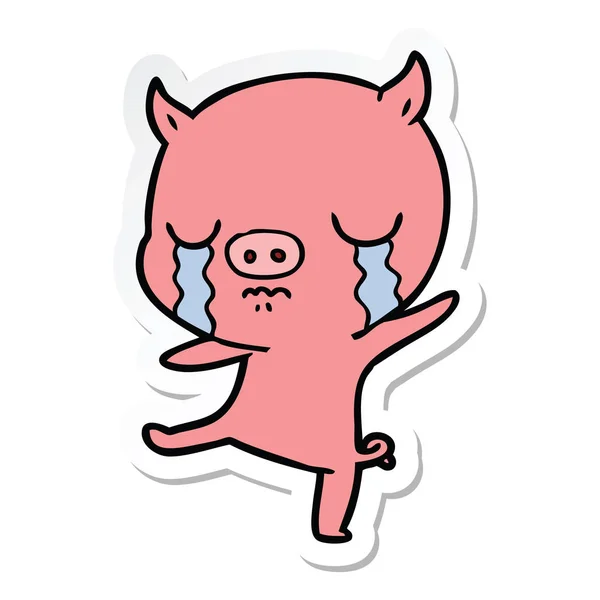 Aufkleber eines weinenden Cartoon-Schweins — Stockvektor