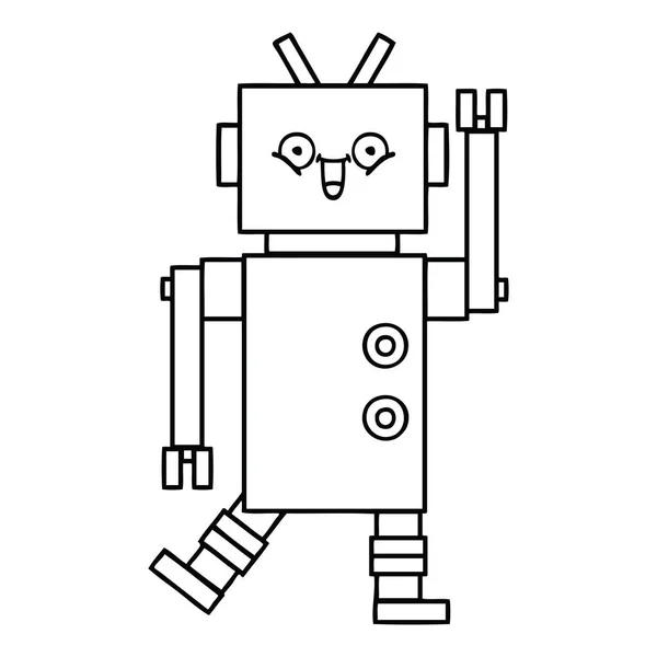 Kreskówka Linia Rysunek Szczęśliwy Robota — Wektor stockowy