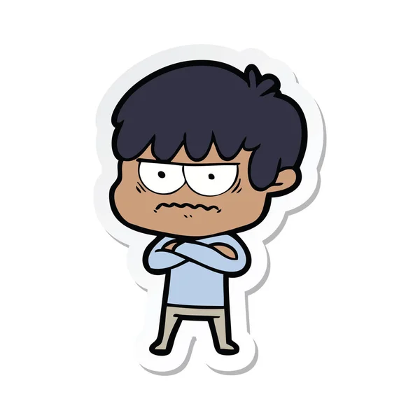 Sticker of a annoyed cartoon boy — Stock Vector