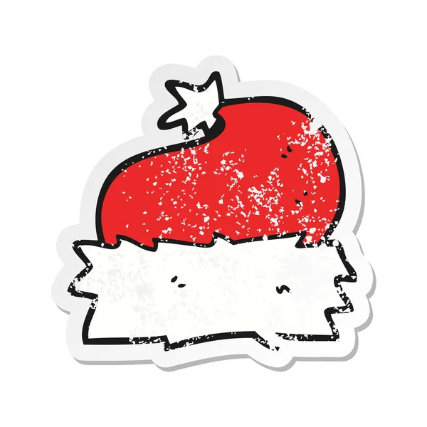 Pegatina retro angustiado de un sombrero de Navidad de dibujos animados — Vector de stock