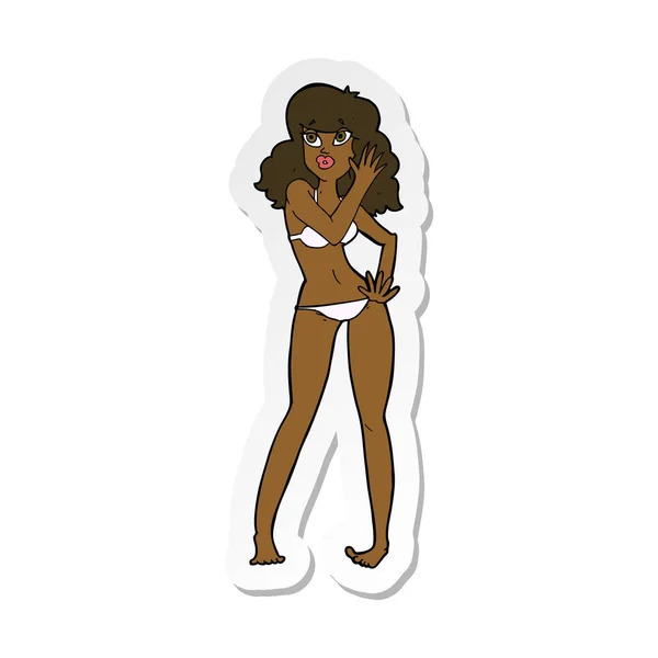 Klistermärke Tecknad Vacker Kvinna Bikini — Stock vektor