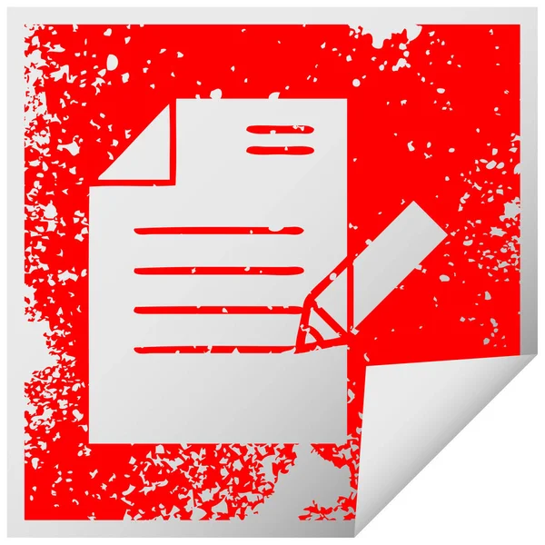 Distressed Square Peeling Sticker Symbol Writing Document — Stock Vector