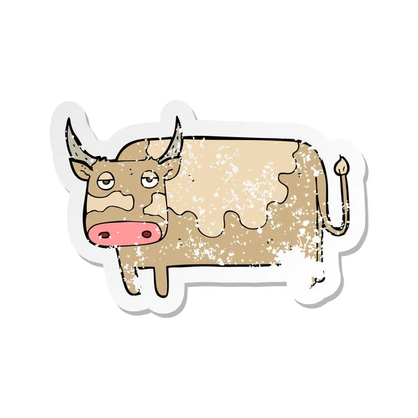 Pegatina Retro Angustiado Una Vaca Dibujos Animados — Archivo Imágenes Vectoriales