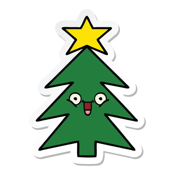 Sticker of a cute cartoon christmas tree — Stock Vector