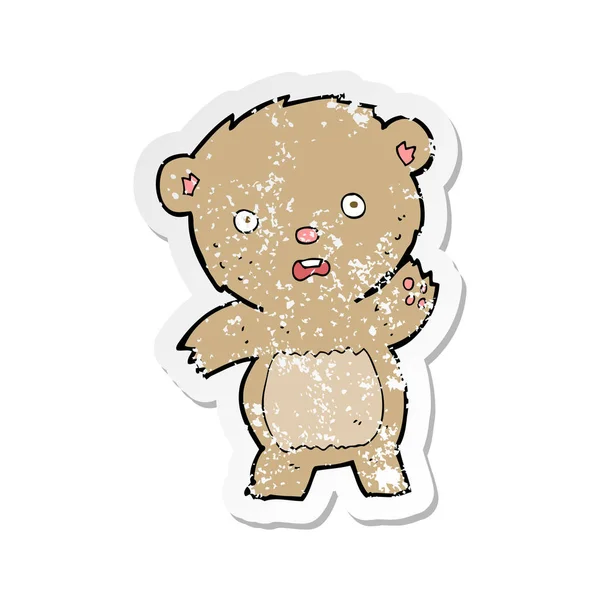 Pegatina retro angustiado de un oso de peluche infeliz de dibujos animados — Vector de stock