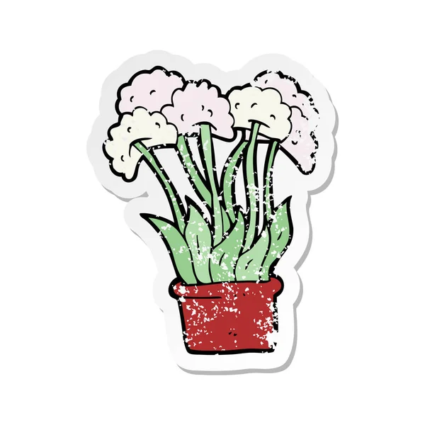 Pegatina Retro Angustiado Una Caricatura Flores Maceta — Vector de stock