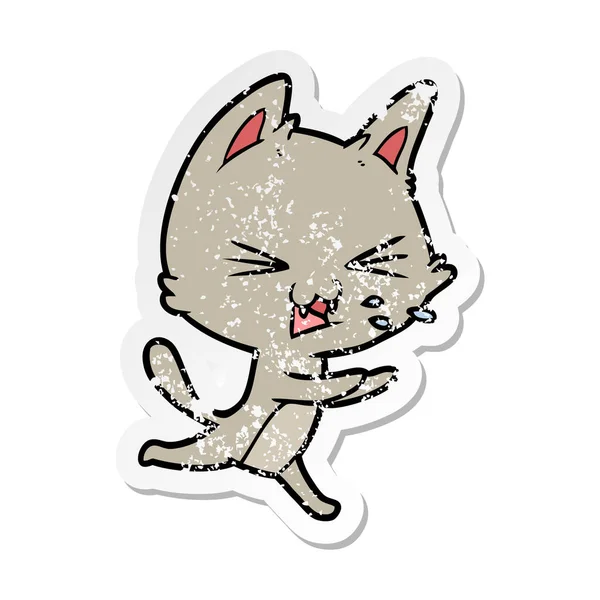 치찰음 만화 고양이의 고민된 스티커 — 스톡 벡터