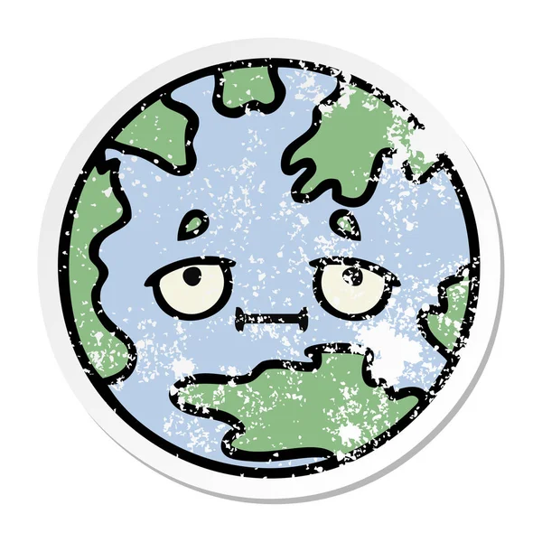 귀여운 지구의 고민된 스티커 — 스톡 벡터