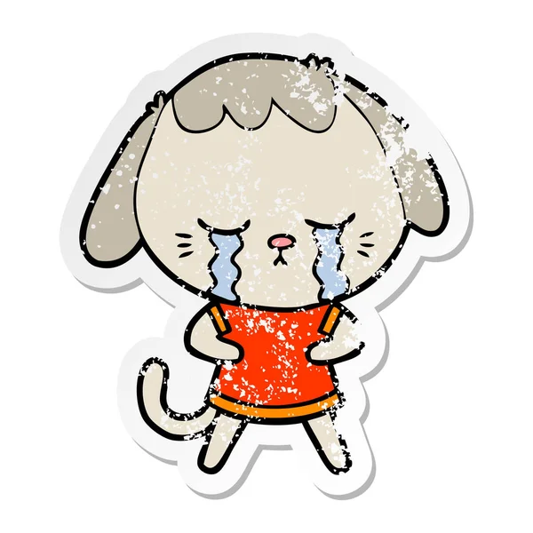 Distressed sticker of a cute puppy crying cartoon — Stock Vector