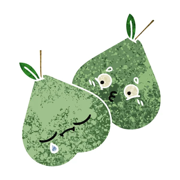 Retro Illustration Style Cartoon Green Pear — Stock Vector