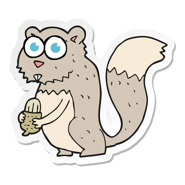 Sticker of a cartoon angry squirrel with nut — Stock Vector