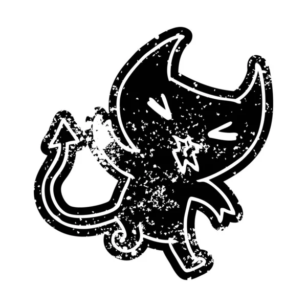 Grunge Distressed Icon Kawaii Cute Demon — Stock Vector