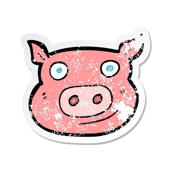 Autocollant Détresse Rétro Visage Porc Dessin Animé — Image vectorielle