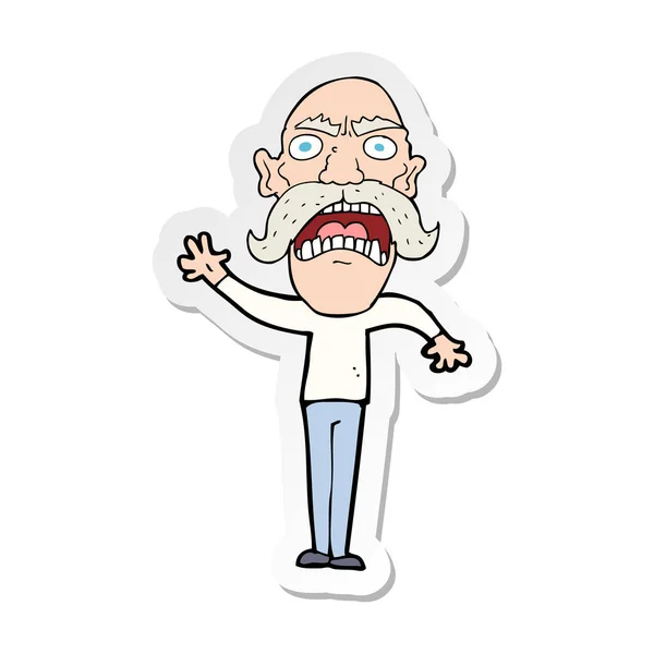 Sticker of a cartoon angry old man — Stock Vector