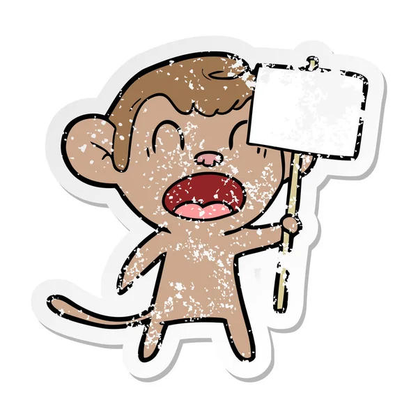 Distressed Sticker Shouting Cartoon Monkey — Stock Vector