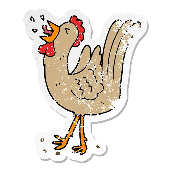 Adesivo angosciato di un gallo cantante cartone animato — Vettoriale Stock