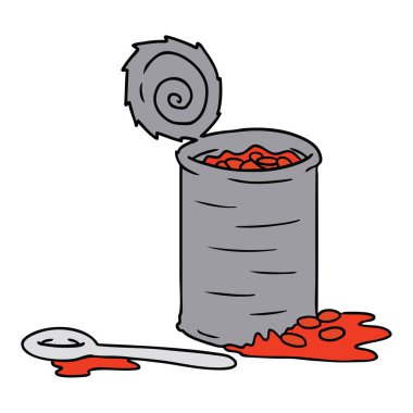 çizgi film doodle açılan bir fasulye konservesi