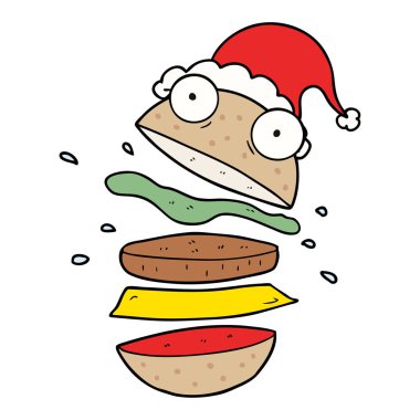 çizim için Noel Baba şapkası giyen bir şaşırtıcı Burger