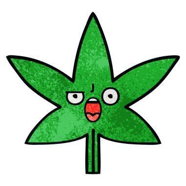 Retro grunge doku karikatür marihuana yaprağı