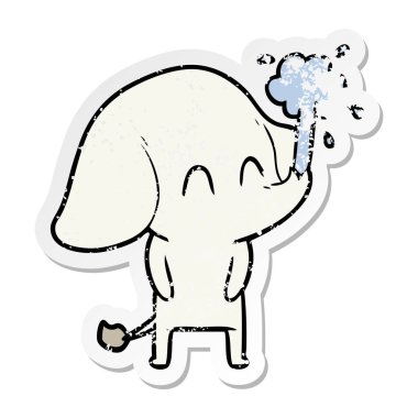 sıkıntılı etiket su spouting bir sevimli çizgi fil