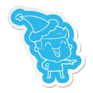 giyen Noel Baba şapkası gülen bir adam ilginç çizgi film etiketi