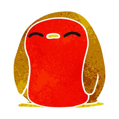 serbest el çekilmiş retro karikatür şirin kawaii kırmızı robin 