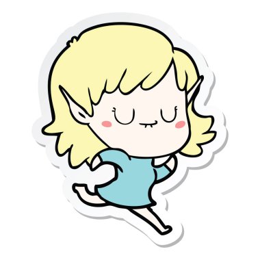 etiket çalışan mutlu karikatür elf Girl