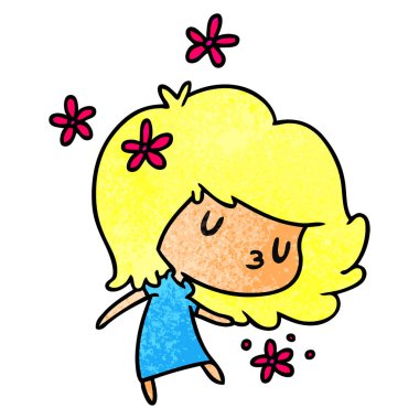 bir şirin kawaii kızın dokulu çizgi film