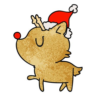 Noel dokulu karikatür kawaii geyik el çekilmiş