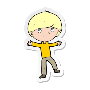 etiket bir çizgi film heyecanlı çocuk