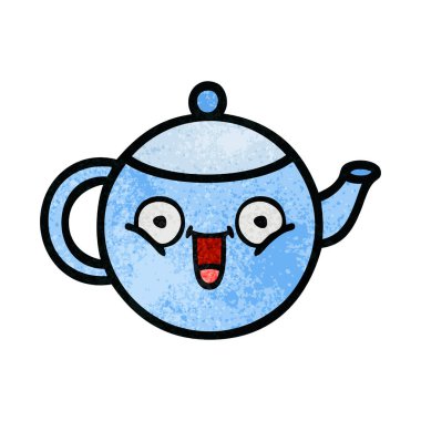 Retro grunge doku karikatür çaydanlık