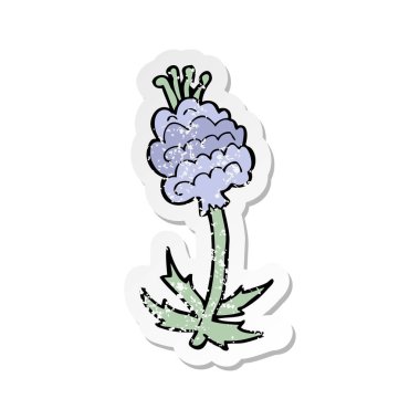 Retro sıkıntılı etiket bir karikatür çiçek