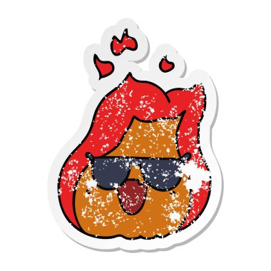 sıkıntılı etiket karikatür kawaii alevler içinde tonları