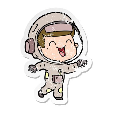 mutlu karikatür astronotun sıkıntılı etiket