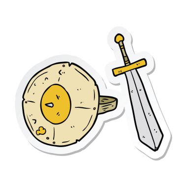 etiket bir karikatür kalkan ve kılıç